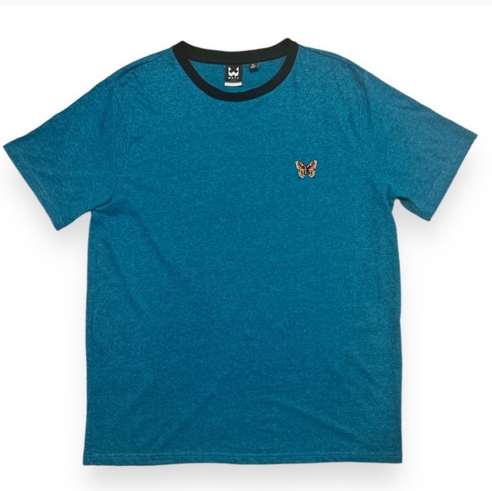 WXYZ MFG CO. Electric Blue Space Dyed Shirt Contrast Collar.